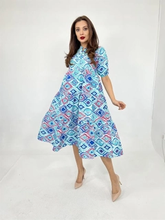 A wholesale clothing model wears FME11071 - Dress - Turquoise, Turkish wholesale Dress of Fame