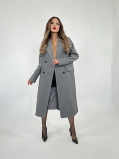 A wholesale clothing model wears FME12512 - Coat - Anthracite, Turkish wholesale Coat of Fame