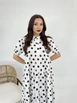 A wholesale clothing model wears fme12991-polka-dot-dress-white-&-black, Turkish wholesale  of 