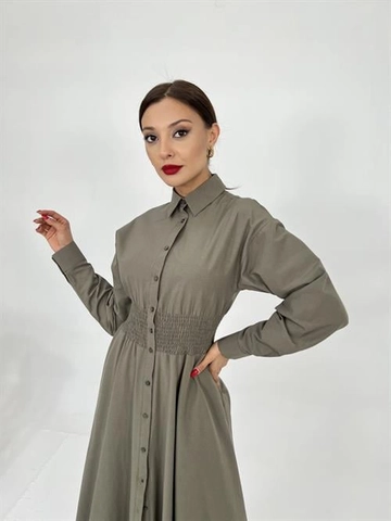 A wholesale clothing model wears  Dress - Khaki
, Turkish wholesale Dress of Fame
