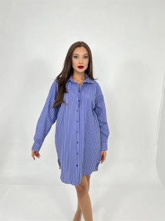A wholesale clothing model wears fme14082-striped-shirt-dress-blue, Turkish wholesale Dress of Fame