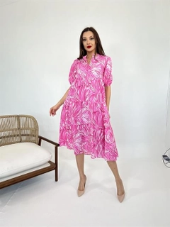A wholesale clothing model wears fme14092-dress-fuchsia, Turkish wholesale Dress of Fame