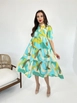 A wholesale clothing model wears fme14093-dress-turquoise-&-green, Turkish wholesale  of 