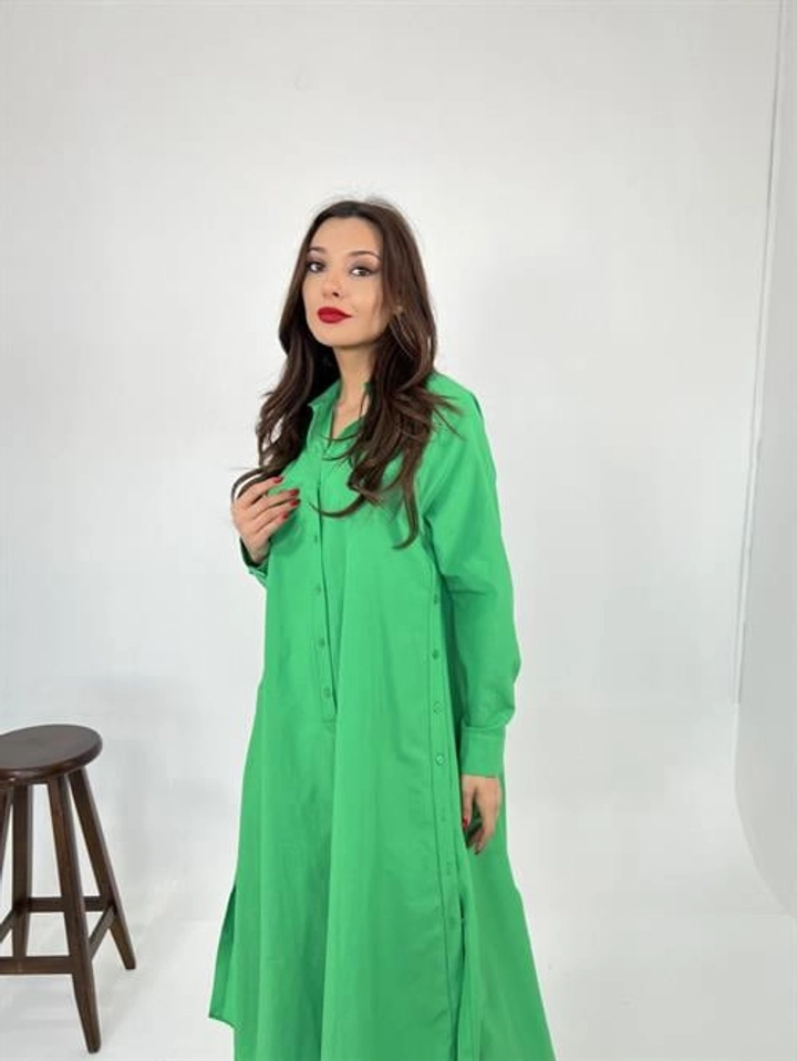 A wholesale clothing model wears FME11380 - Dress - Petrol Green, Turkish wholesale Dress of Fame