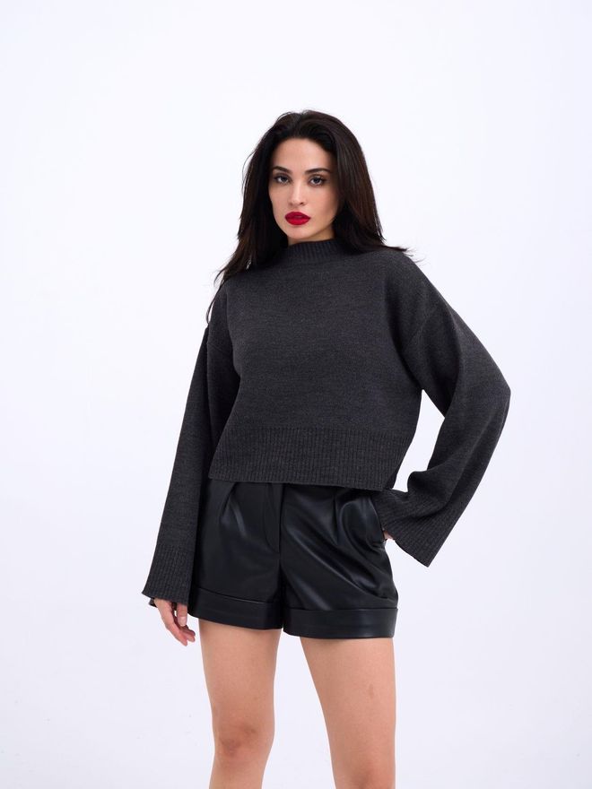 Fame Wide Sleeve Sweater Anthracite Wholesale Clothing Casual