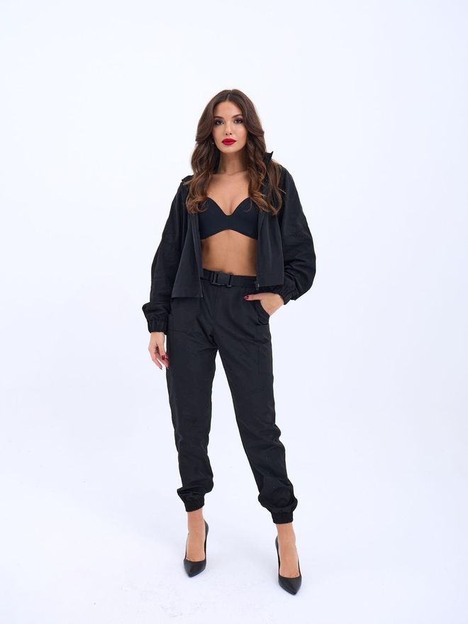 Fame Two Piece Set With Pants Black Wholesale Clothing Sport