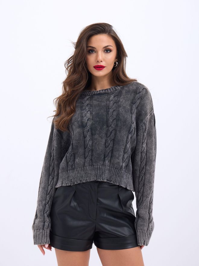 Fame Knitwear Strickpullover Anthrazit Großhandelskleidung Lässig
