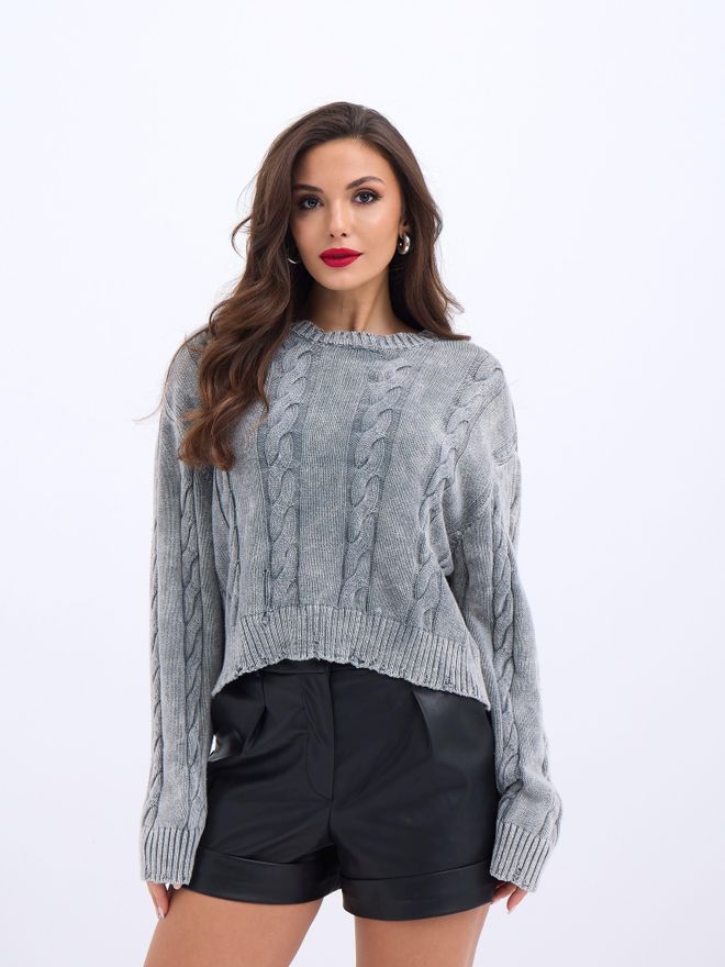 Fame Strickpullover Grau Großhandelskleidung Lässig