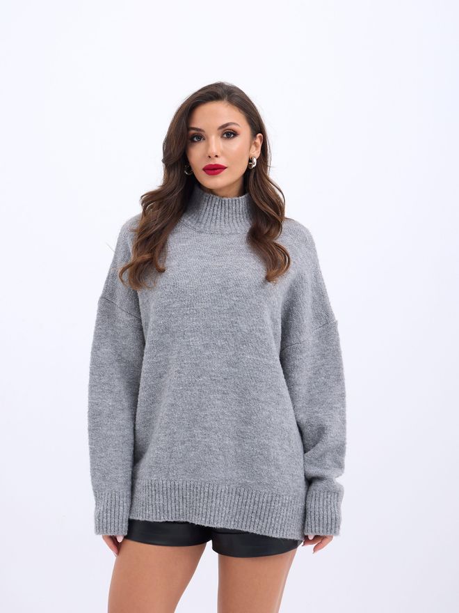Fame Knitwear Half Turtleneck Casual Sweater Gray Wholesale Clothing Casual