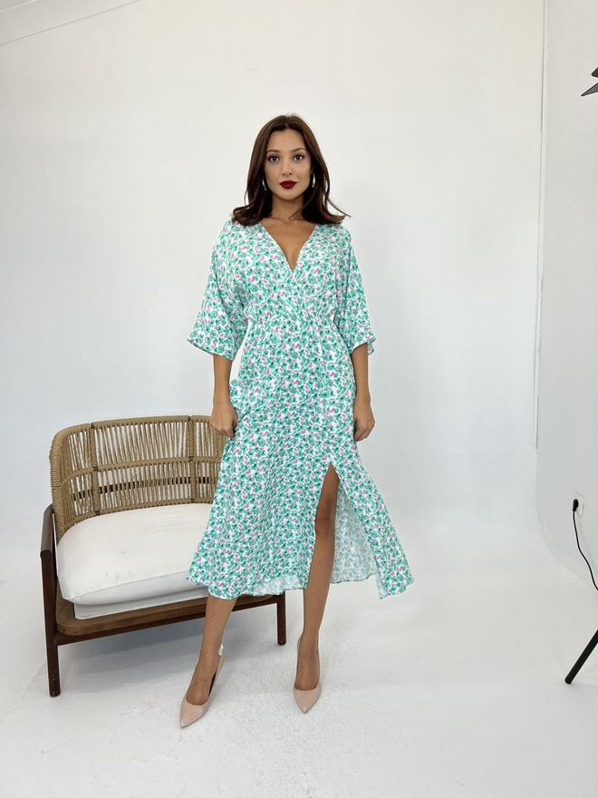 Fame Дуга Хаљина Са Прорезима Зелена Велепродаја одеће Вискоза