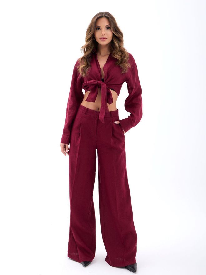 Fame Claret Red Palazzo Pants With Wide Leg Wholesale Clothing Casual