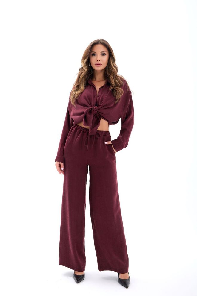 Fame Claret Red Elegant Casual Set Wholesale Clothing Casual