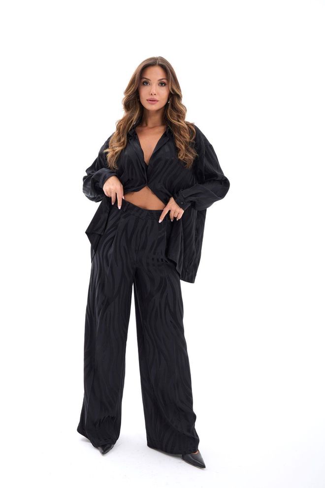 Fame Black Animal Print Oversized Fit Palazzo Set Wholesale Clothing Casual