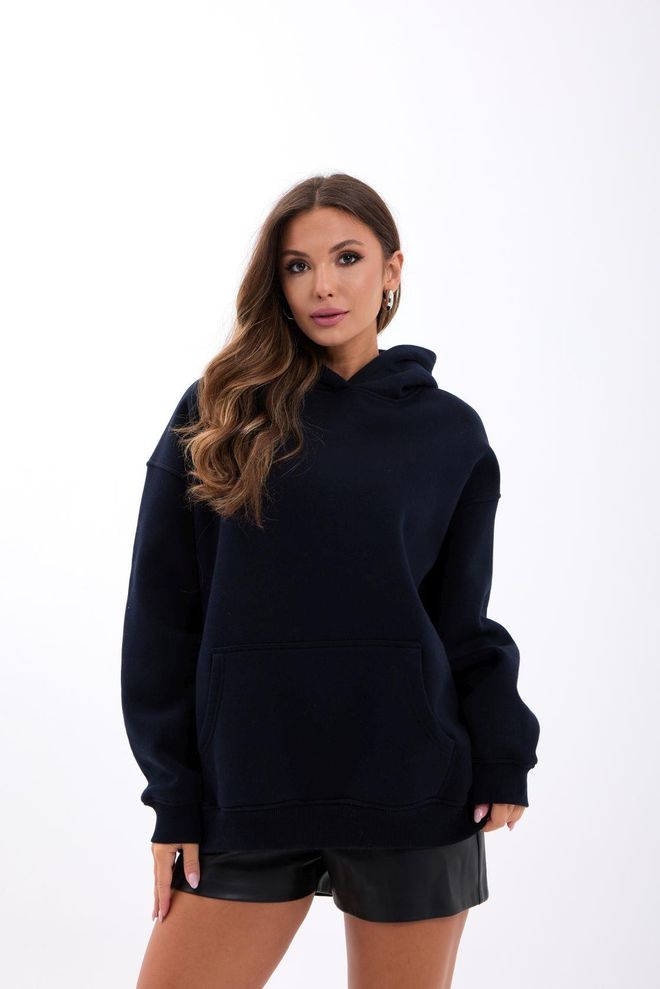 Fame Navy Blue Sweatshirt Oversized Hooded Neck Wholesale Clothing Casual
