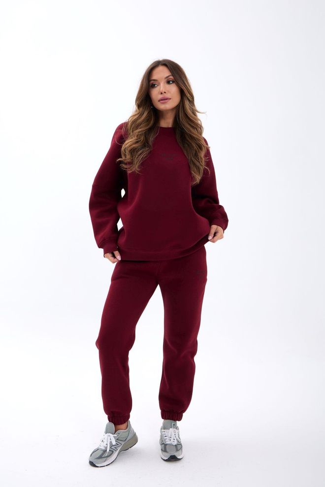 Fame Claret Red Tracksuit For Fall And Winter Wholesale Clothing Casual