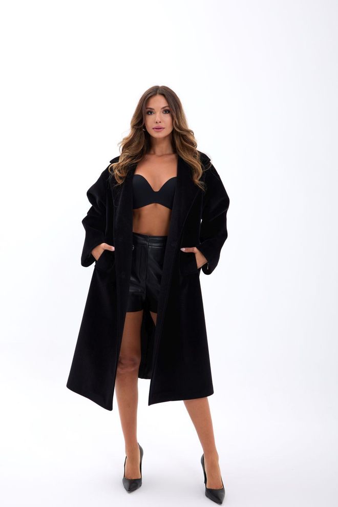 Fame Black Single Breasted Oversized Coat Wholesale Clothing Casual