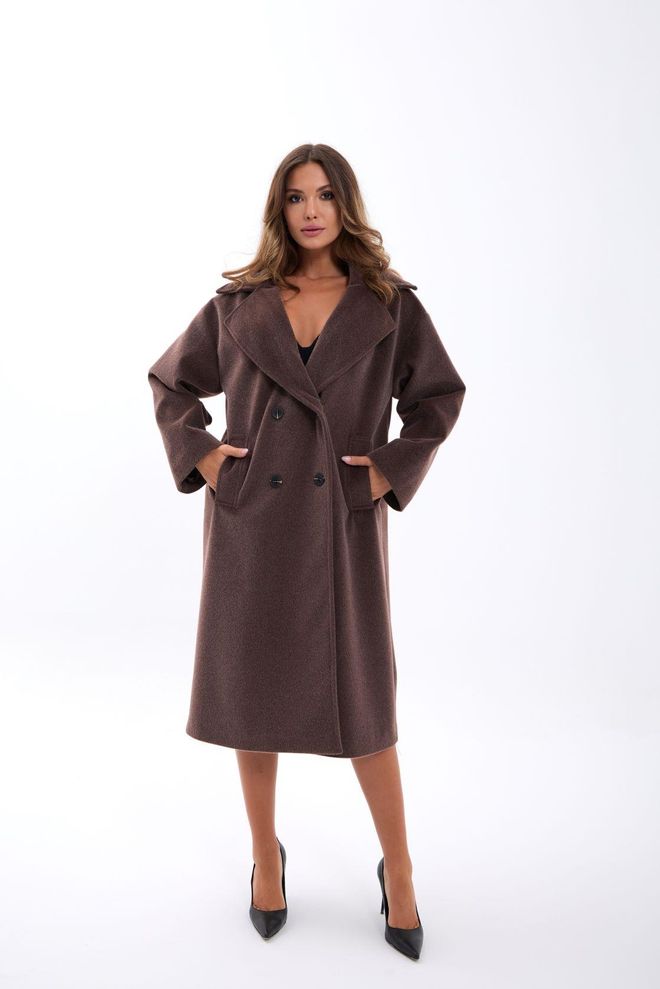 Fame Brown Elegant Double Breasted Coat Wholesale Clothing Vintage