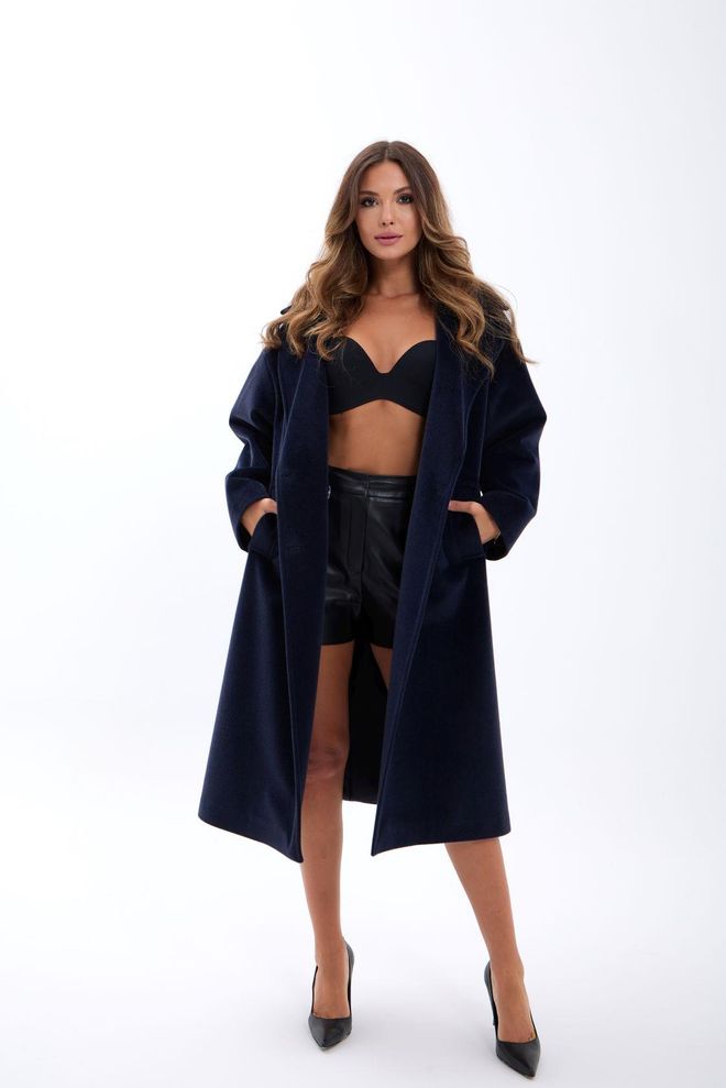 Fame Navy Blue Elegant Single Breasted Coat Wholesale Clothing Casual