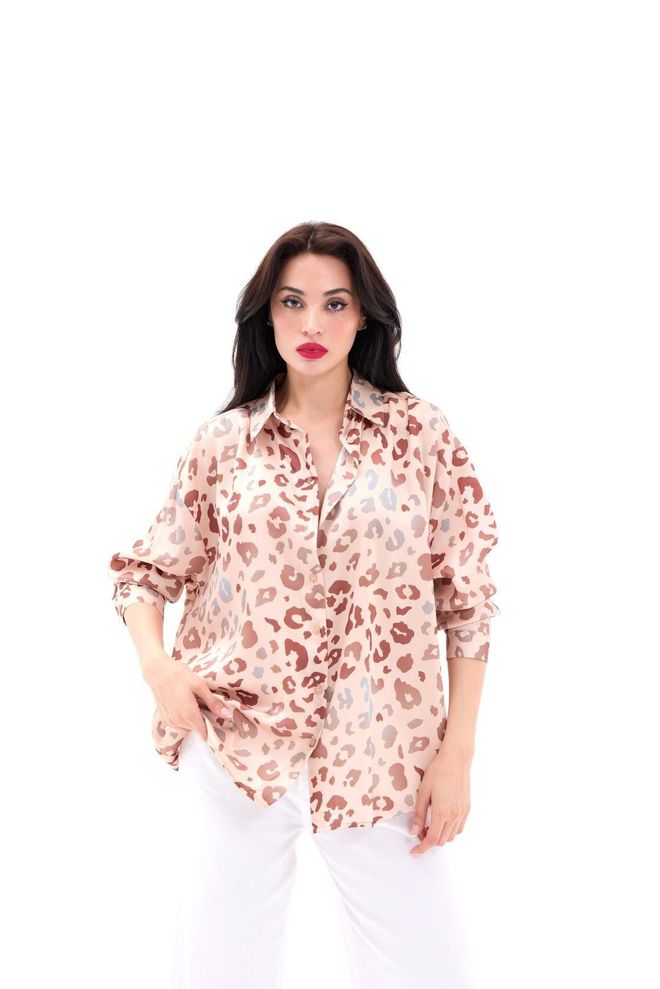Fame Marškiniai Beige & Brown Didmeninė prekyba drabužiais Aptempta ir platėjanti