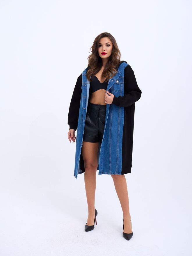 Fame Long Denim Jacket Black Wholesale Clothing Casual