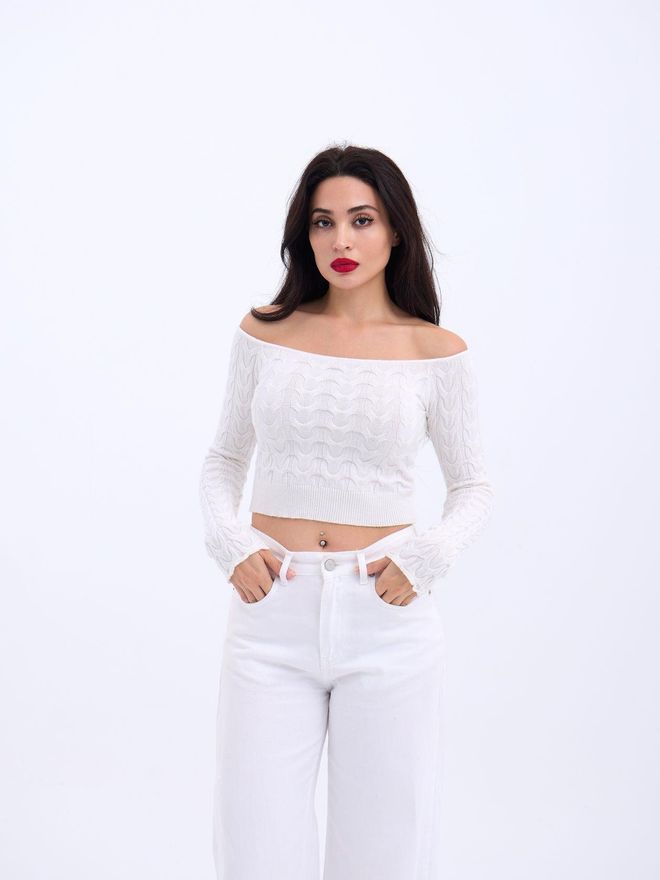 Fame Crop Top En Tricot À Col Bateau Écru Vêtements en gros Décontracté