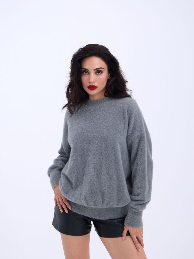 Fame Knitwear Zero Collar Casual Sweater Gray Wholesale Clothing Casual