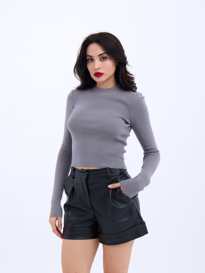 Fame Knitwear Basic Sweater Gray Wholesale Clothing Casual