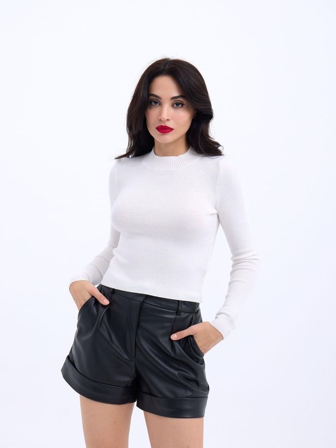 Fame Knitwear Basic Sweater Ecru Wholesale Clothing Casual