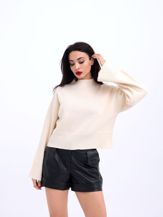 Fame Wide Sleeve Sweater Cream Wholesale Clothing Casual