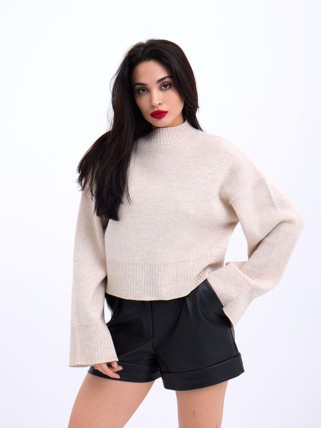 Fame Wide Sleeve Sweater Stone Wholesale Clothing Casual