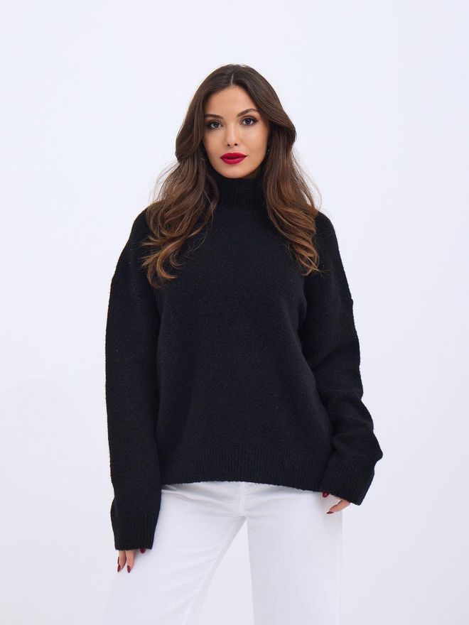 Fame Knitwear Half Turtleneck Casual Sweater Black Wholesale Clothing Casual