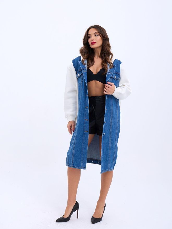 Fame Long Denim Jacket Ecru Wholesale Clothing Casual