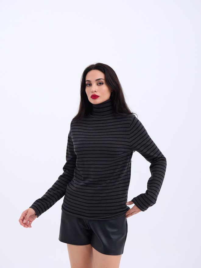 Fame Maglieria A Righe Fisherman Casual Antracite E Nero Abbigliamento all'ingrosso Casuale