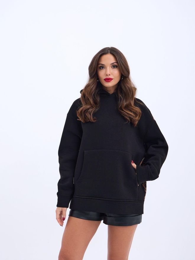 Fame Back Printed Sweatshirt Black Wholesale Clothing Casual