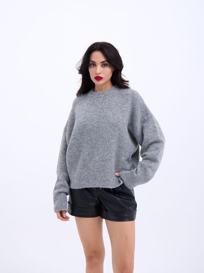 Fame Knitwear Half Turtleneck Short Sweater Gray Wholesale Clothing Casual