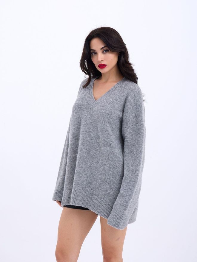 Fame Knitwear V Neck Casual Gray Wholesale Clothing Casual