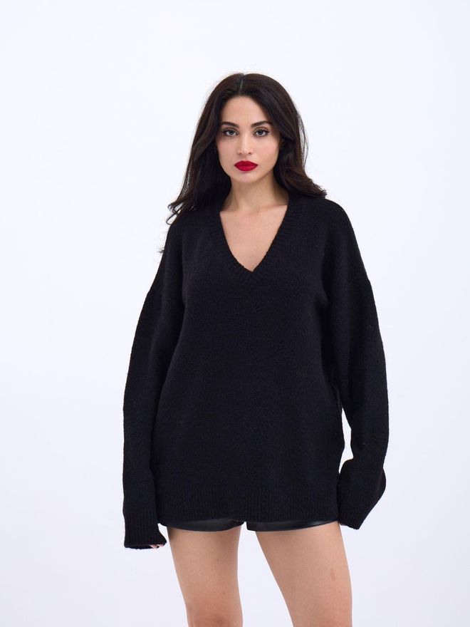 Fame Knitwear V Neck Casual Black Wholesale Clothing Casual