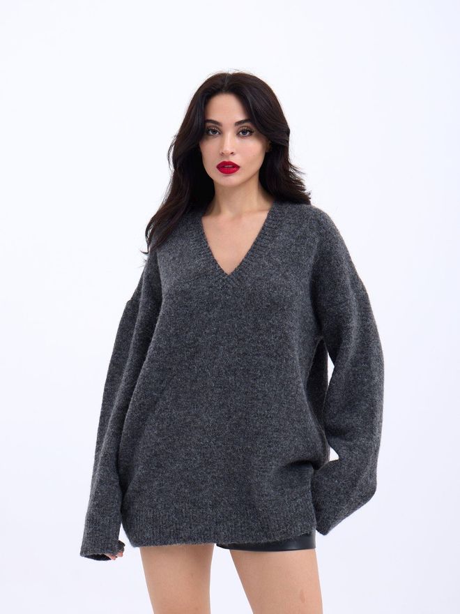 Fame Knitwear V Neck Casual Anthracite Wholesale Clothing Casual