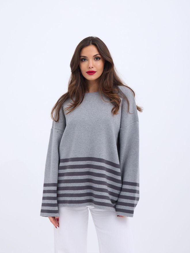 Fame Knitted Striped Sweater Grey Anthracite Wholesale Clothing Casual