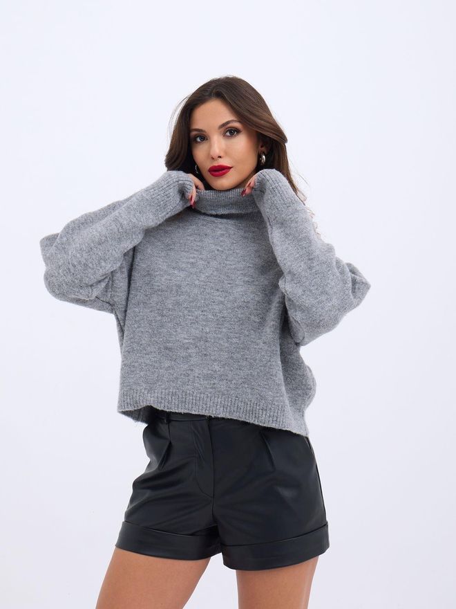 Fame Knitted Fisherman Sweater Grey Wholesale Clothing Casual