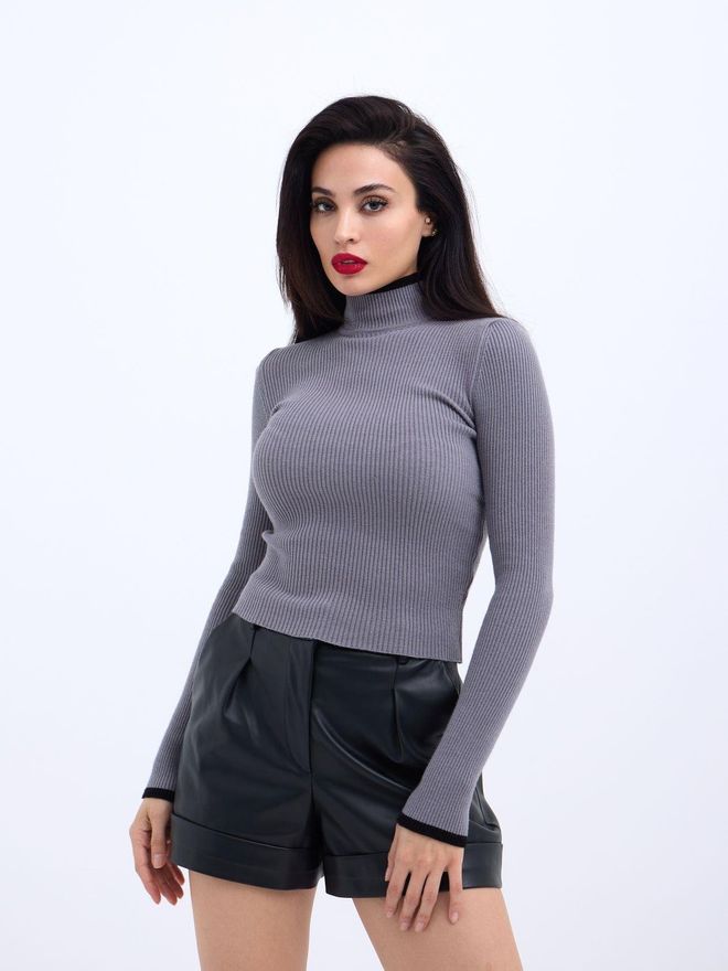 Fame Knitted Fisherman's Ribbed Sweater Grey Black Wholesale Clothing Casual