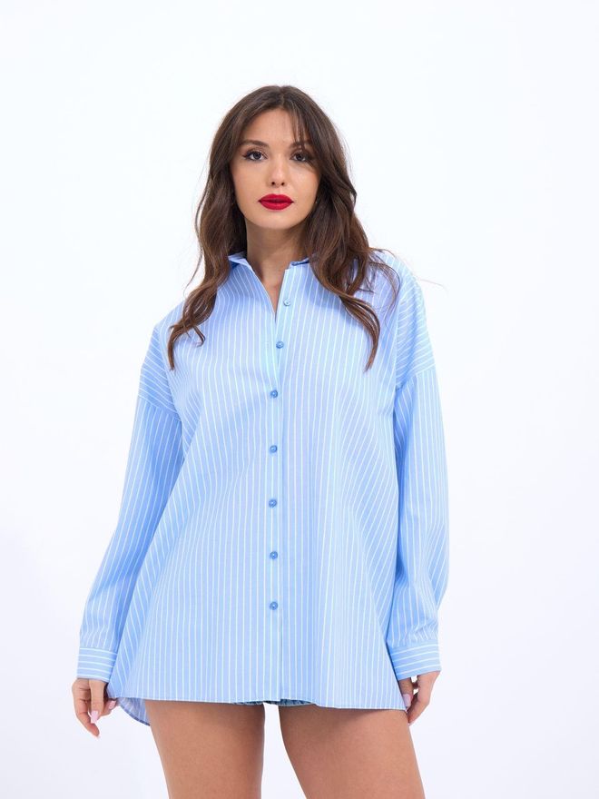 Fame Overhemd Met Strepen Blauw Groothandel Kleding Casual
