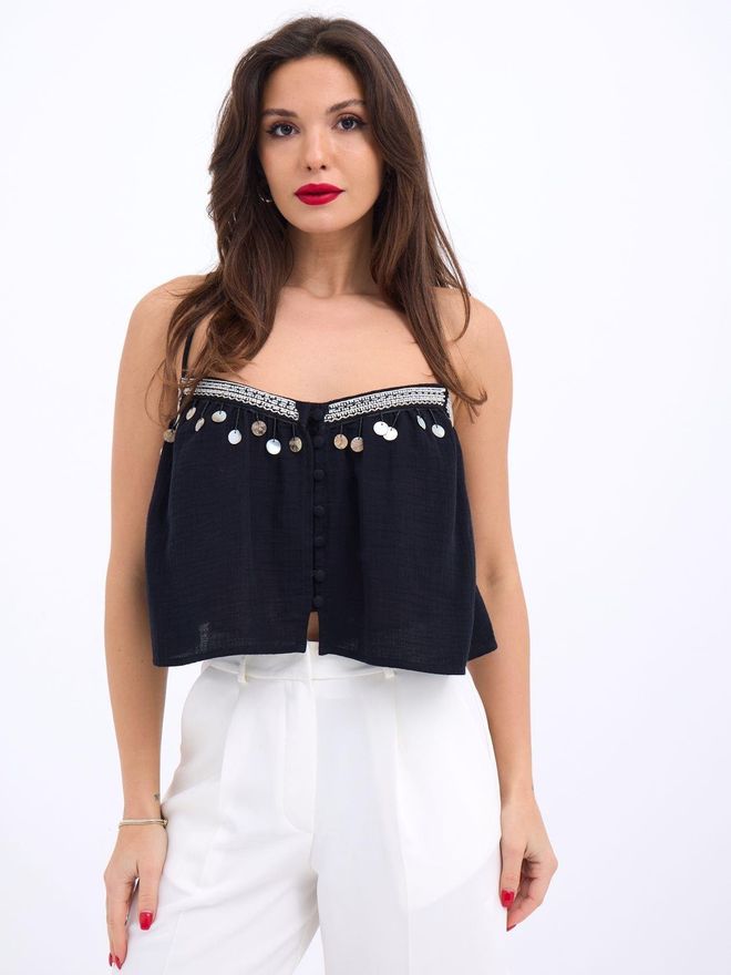 Fame Blusa Negra Ropa al por mayor Casual