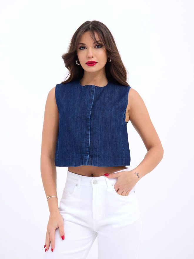 Fame Denim Vest Blue Wholesale Clothing Casual
