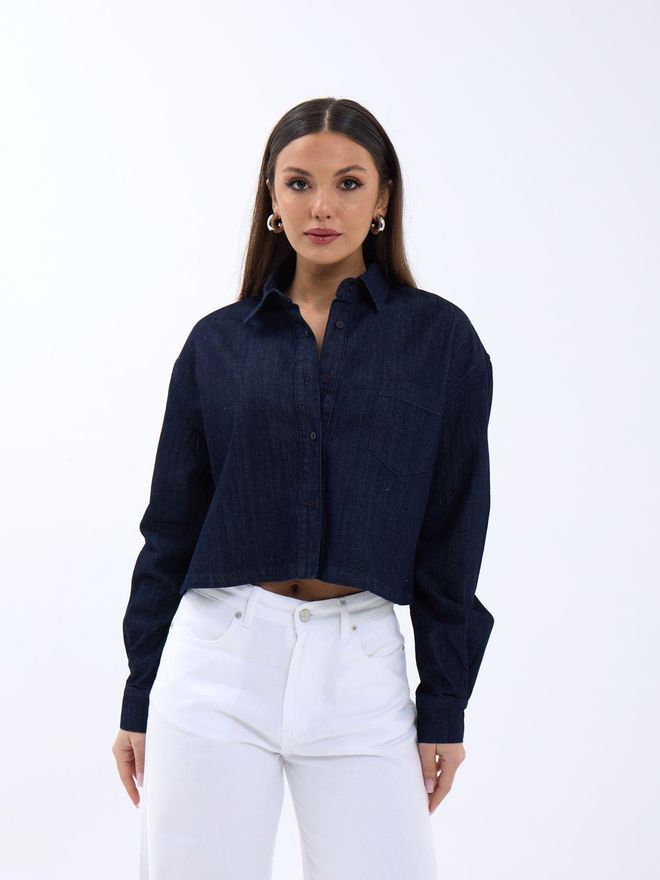 Fame Denim Shirt Navy Wholesale Clothing Casual