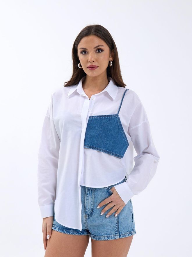 Fame Shirt White With Blue Pockets Wholesale Clothing Casual