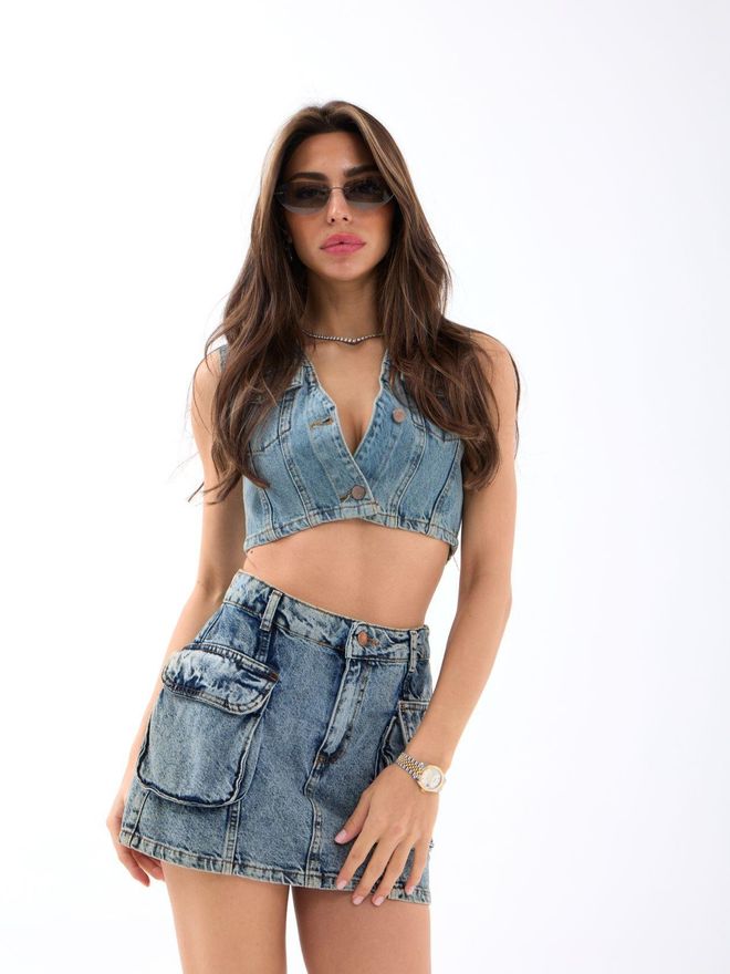 Fame Denim Skirt Blue Wholesale Clothing Casual
