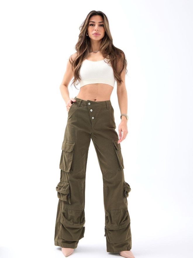 Fame Hlače kaki Oblačila na debelo Ležerno