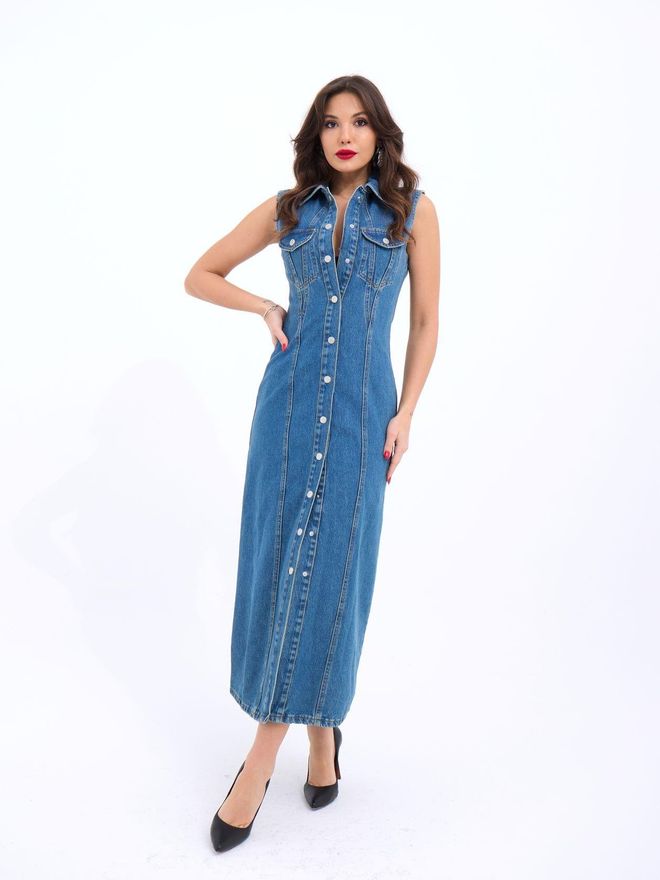 Fame Jeanskleid Blau Großhandelskleidung Lässig