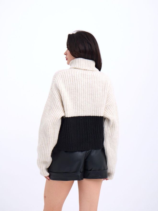 Fame Sweter rybacki w paski z dzianiny kremowo czarny Hurtowa sprzedaż odzieży Jesień